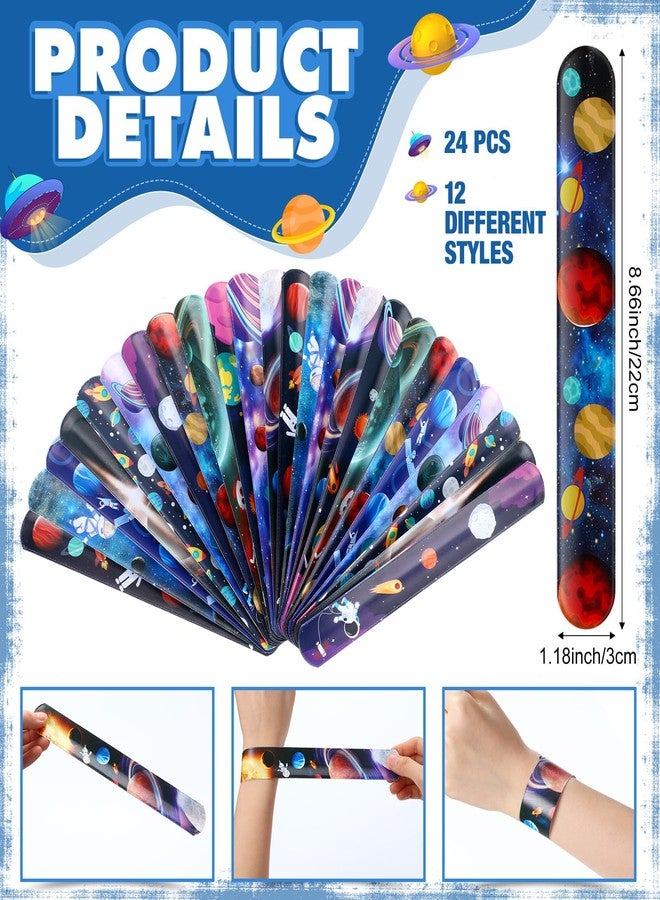 Realspring 48 Pcs Outer Space Party Favors 24 Space Slap Bracelets 24 Silicone Wristbands Galaxy Astronaut Bracelets Bulk for Kids Classroom Rewards Stars Solar System Planet Birthday Party Supplies - Image 2